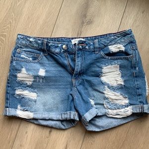 Distressed denim shorts